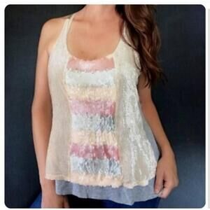 NWT Anthropologie Multicolor Sequin Tank Top Sz XS Fully Lined Festival Coquette